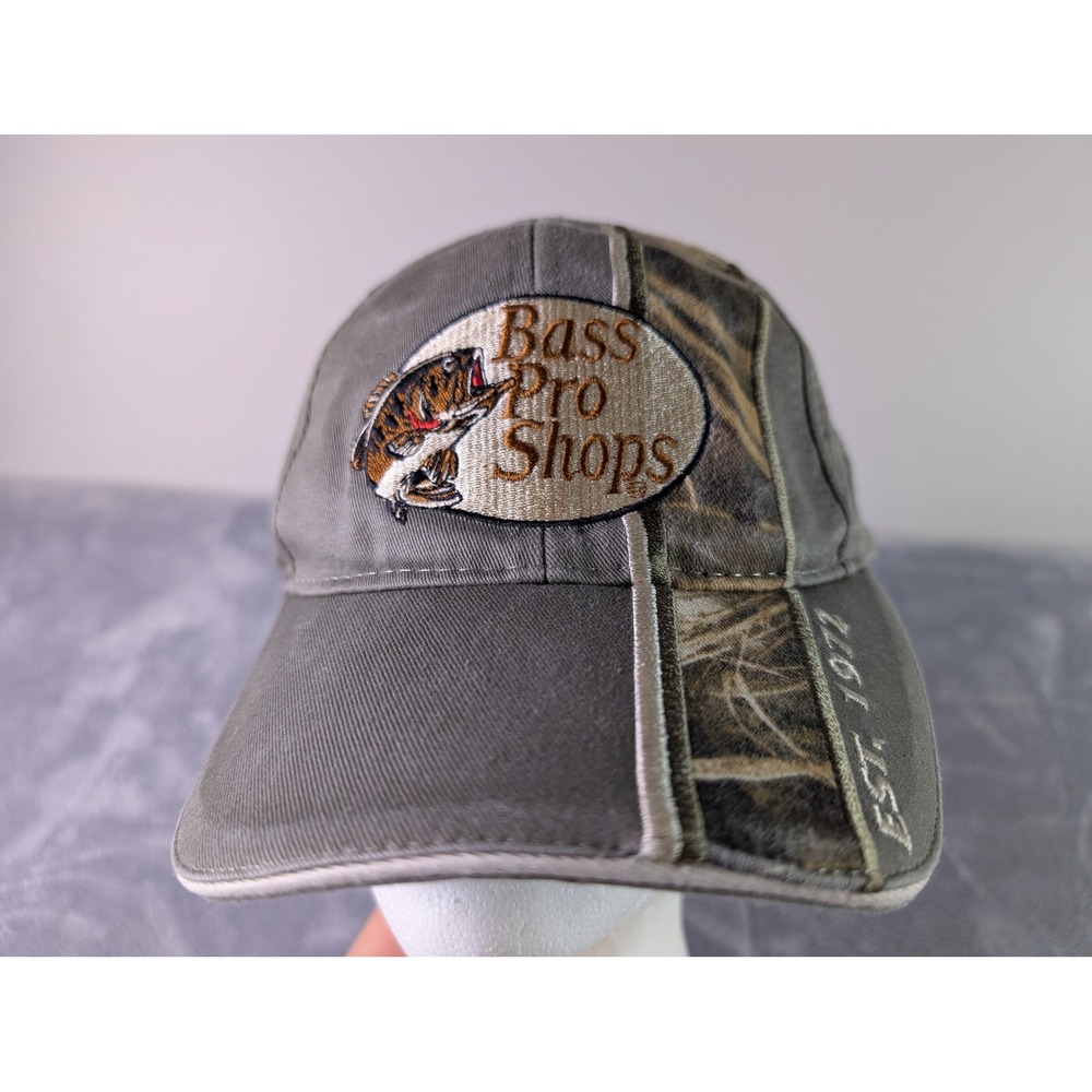 Bass Pro Shops Hat Mens Olive Green Camo Embroidered Logo Adjustable Cap 1972